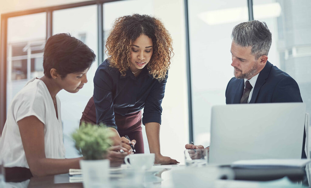 Business consultant meeting with clients